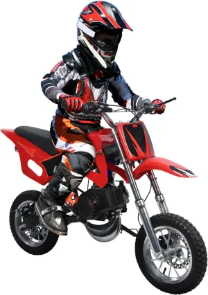 49cc 2-Stroke Kids Dirt Bike, Mini Gas Motorcycle with Off-Road Tires, Suspension, Disc Brakes, Pull Start, Up to 40mph, Supports 100kg, Red (Red)