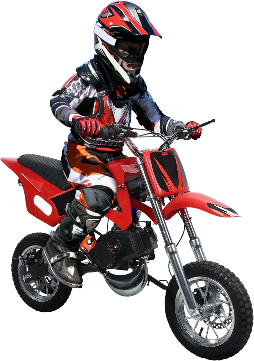 49cc 2-Stroke Kids Dirt Bike, Mini Gas Motorcycle with Off-Road Tires, Suspension, Disc Brakes, Pull Start, Up to 40mph, Supports 100kg, Red (Red)