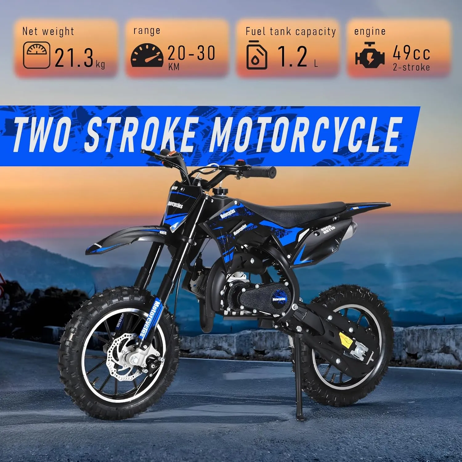 49cc Gas-Powered Kids Dirt Bike, 25mph Max Speed All-Terrain Dirtbike, 330lb Capacity, 10" Off-Road Tires, Hydraulic Shocks & Dual Disc Brakes, Pull-Start