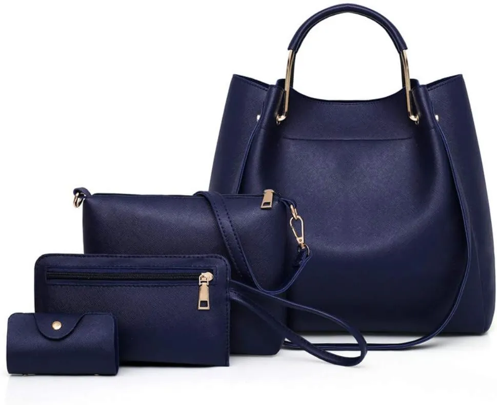 4Pcs Fashion Women's Solid PU Leather Shoulder Bag Handbag Wallet