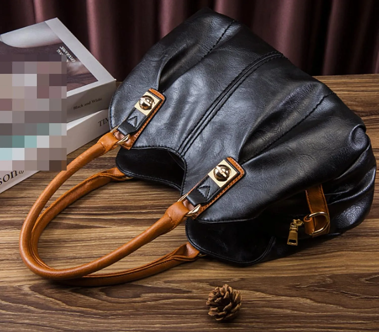 4pcs Women Retro Top-handle Handbag Set Tote Purse Faux Leather Shoulder Bag Clutch Card Holder