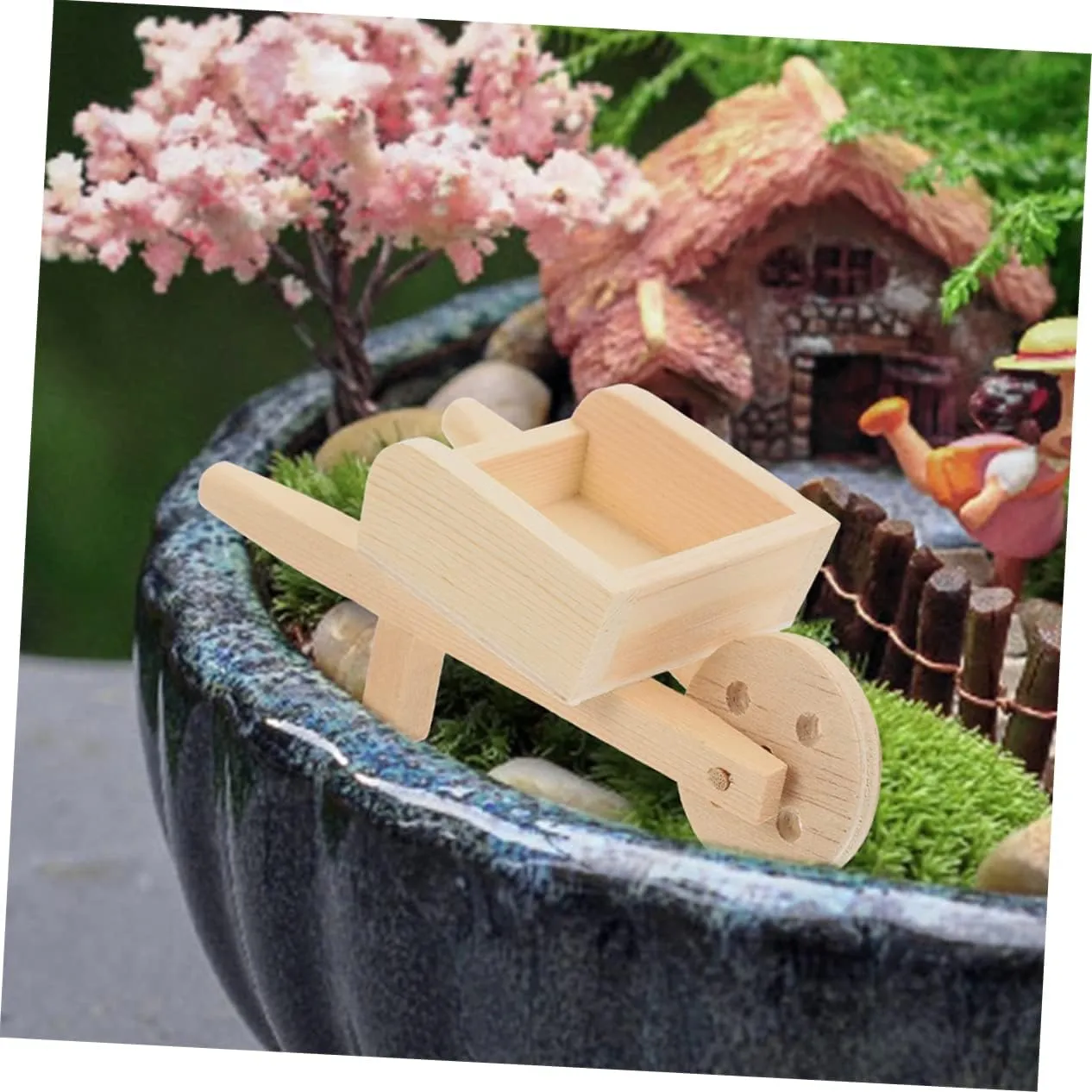 4sets Doll House Miniature Wooden Wheelbarrow Mini Garden Decor Wagon Realistic Design 2pcs*4