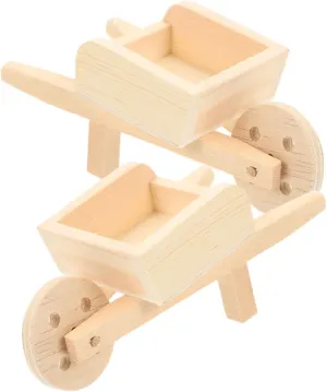 4sets Doll House Miniature Wooden Wheelbarrow Mini Garden Decor Wagon Realistic Design 2pcs*4