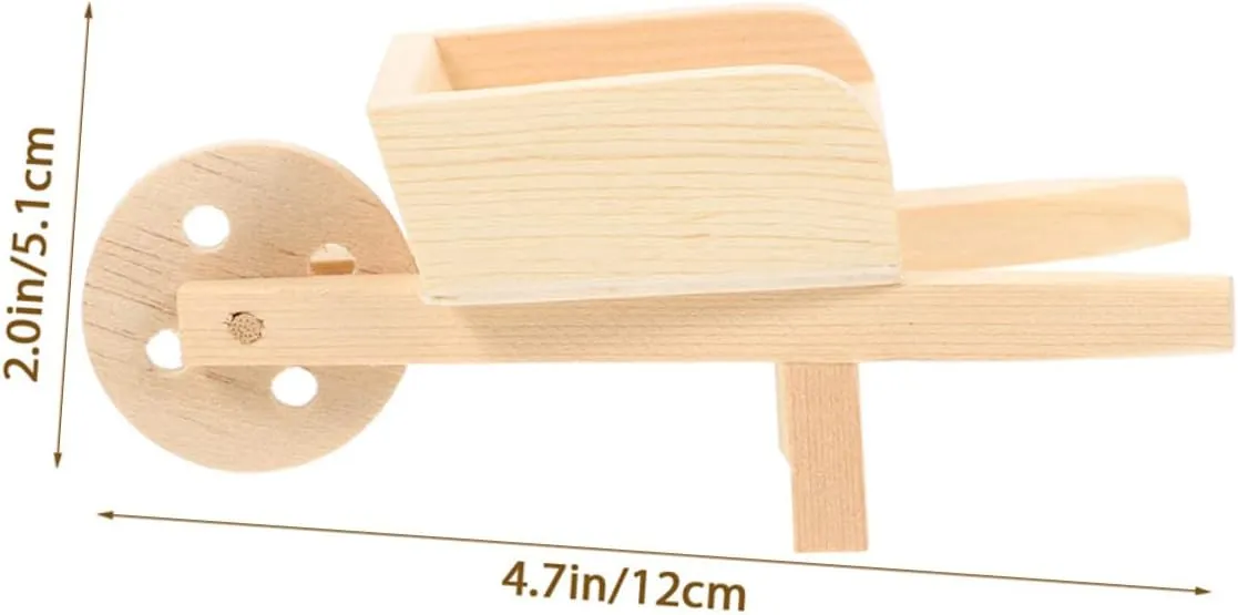 4sets Doll House Miniature Wooden Wheelbarrow Mini Garden Decor Wagon Realistic Design 2pcs*4