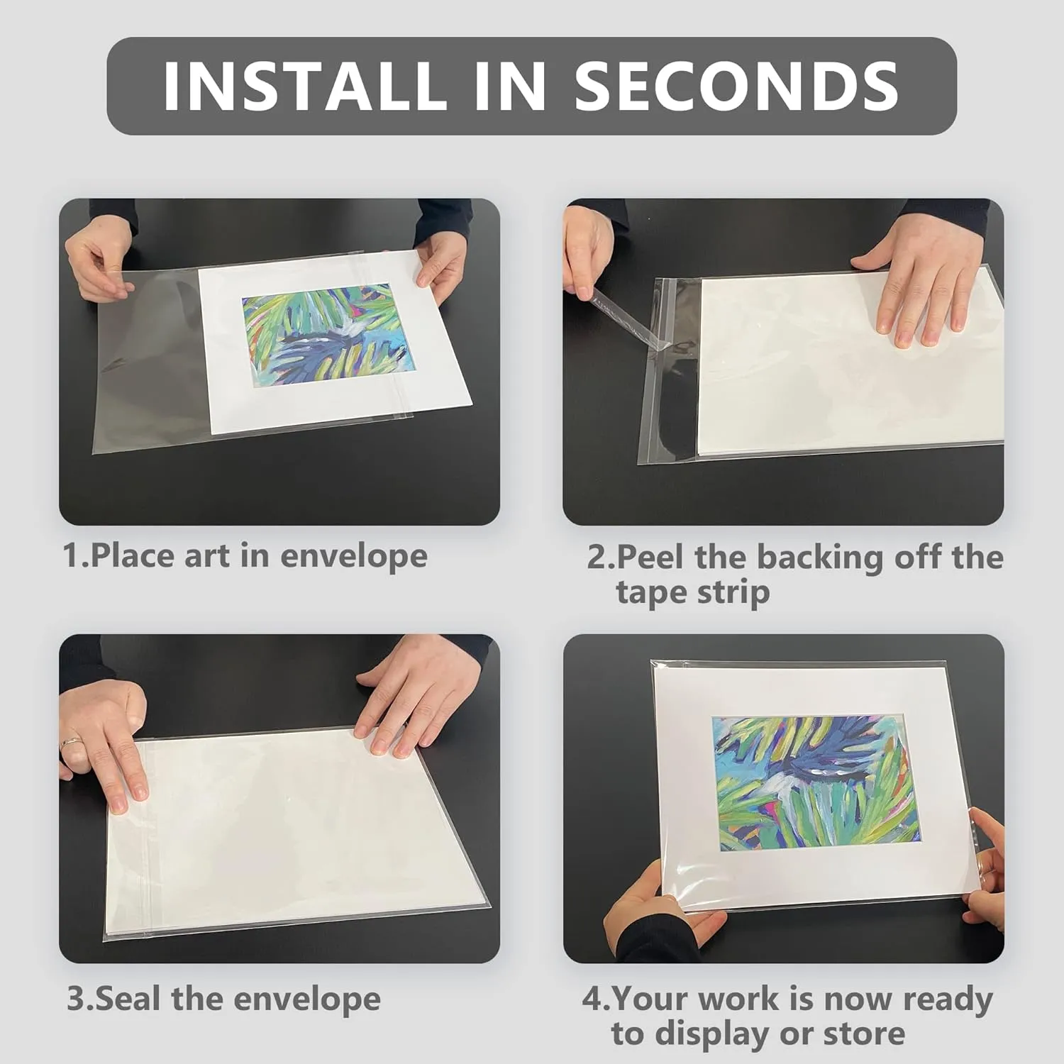 50 Pack Acid-Free Crystal Clear Sleeves Storage Bags for 13x19 Art Prints/Pictures/Photos/Framing Mat Mattes (Bag Size: 13 2/5"x19 1/2")