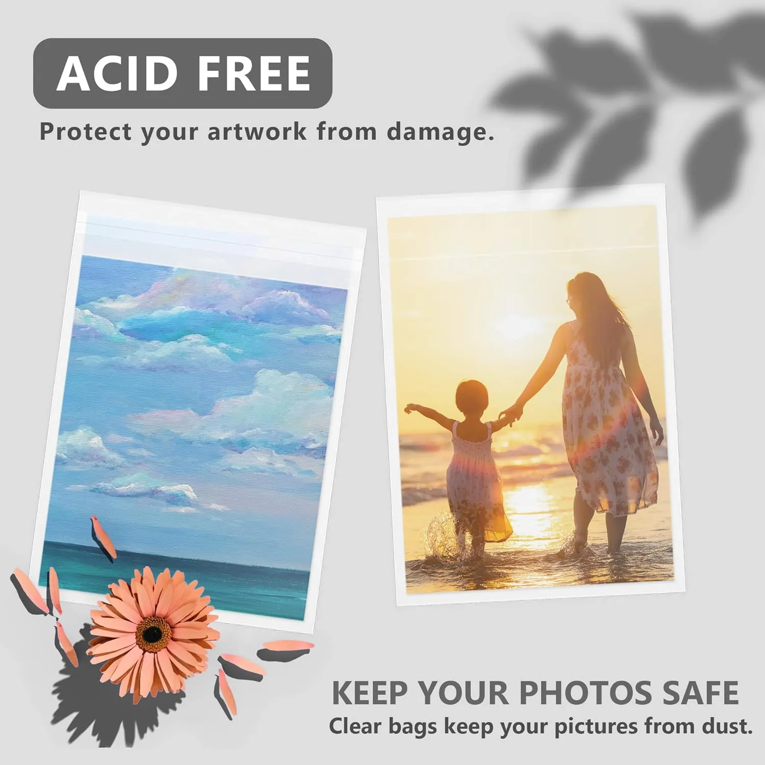 50 Pack Acid-Free Crystal Clear Sleeves Storage Bags for 13x19 Art Prints/Pictures/Photos/Framing Mat Mattes (Bag Size: 13 2/5"x19 1/2")