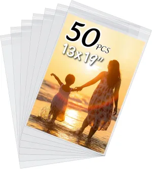 50 Pack Acid-Free Crystal Clear Sleeves Storage Bags for 13x19 Art Prints/Pictures/Photos/Framing Mat Mattes (Bag Size: 13 2/5"x19 1/2")