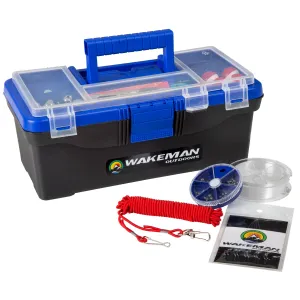 55-Piece Fishing Tackle Set – Tackle Box Includes Sinkers, Hooks, Lures, Bobbers, Swivels, Fishing Line, and More – Fishing Gear by Wakeman (Blue)