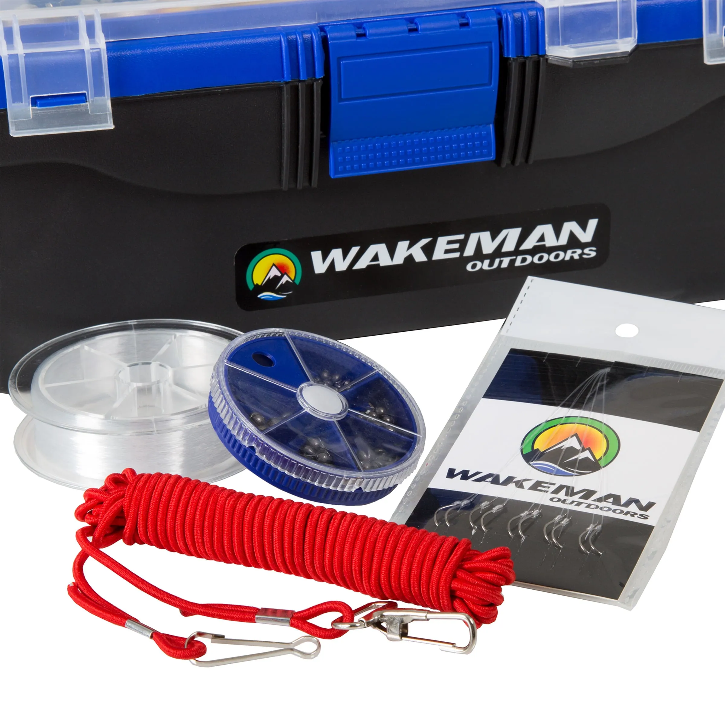 55-Piece Fishing Tackle Set – Tackle Box Includes Sinkers, Hooks, Lures, Bobbers, Swivels, Fishing Line, and More – Fishing Gear by Wakeman (Blue)