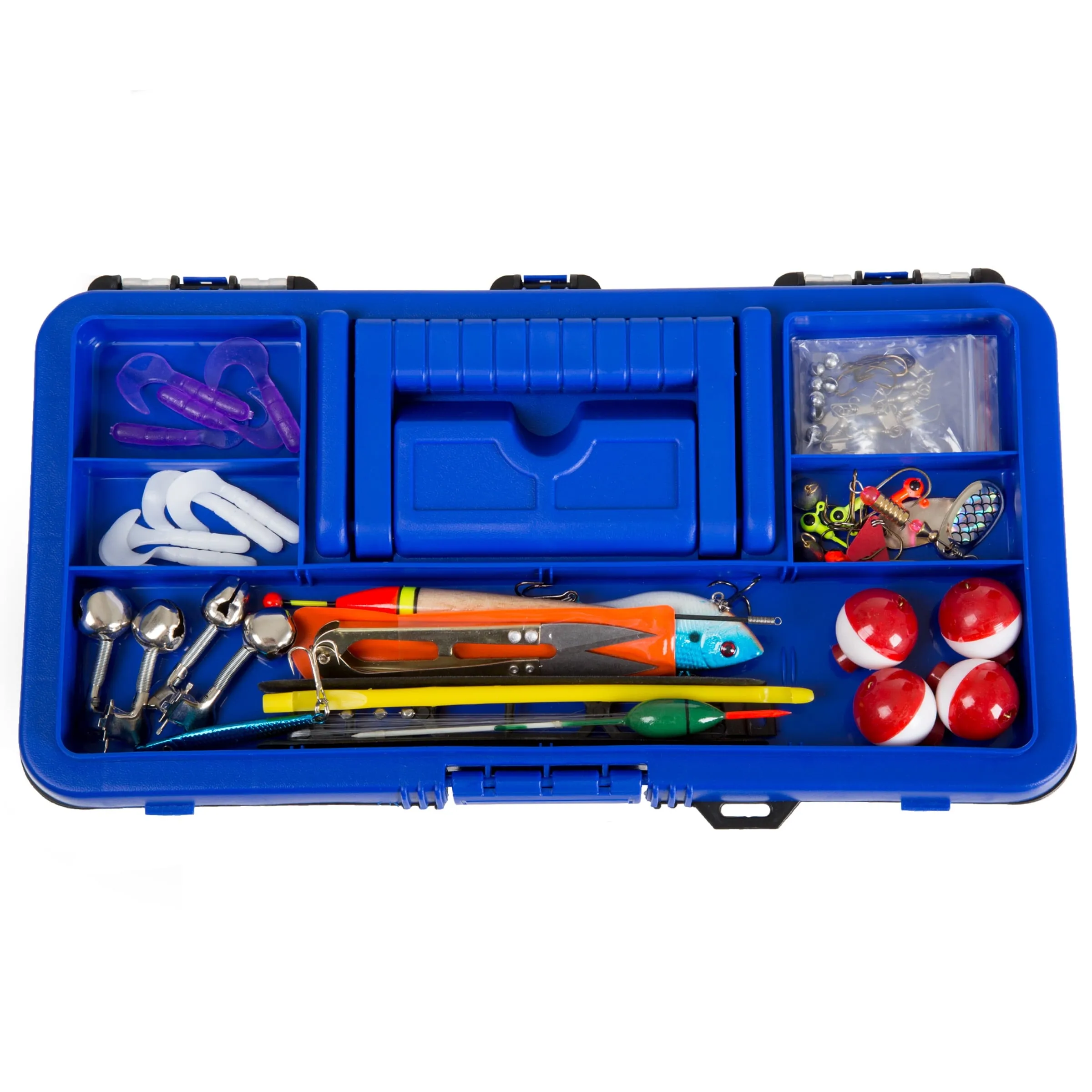 55-Piece Fishing Tackle Set – Tackle Box Includes Sinkers, Hooks, Lures, Bobbers, Swivels, Fishing Line, and More – Fishing Gear by Wakeman (Blue)