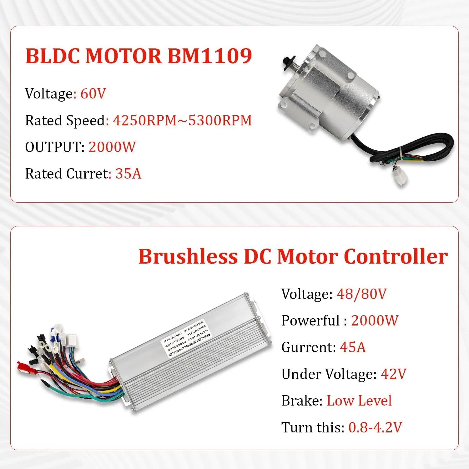 60V 2000W High Speed Brushless DC Motor Kit, 4250-5300rpm Motor Upgrade kit with Controller Pedal Throttle for Gokart Scooter Bike Dirt Bike