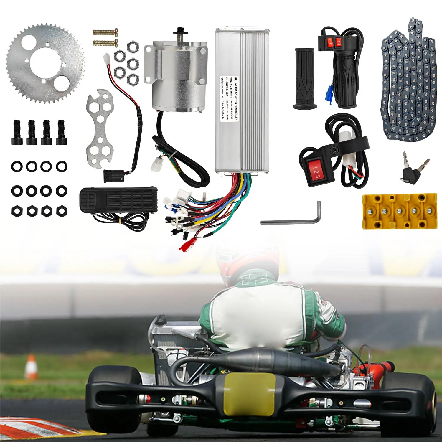 60V 2000W High Speed Brushless DC Motor Kit, 4250-5300rpm Motor Upgrade kit with Controller Pedal Throttle for Gokart Scooter Bike Dirt Bike