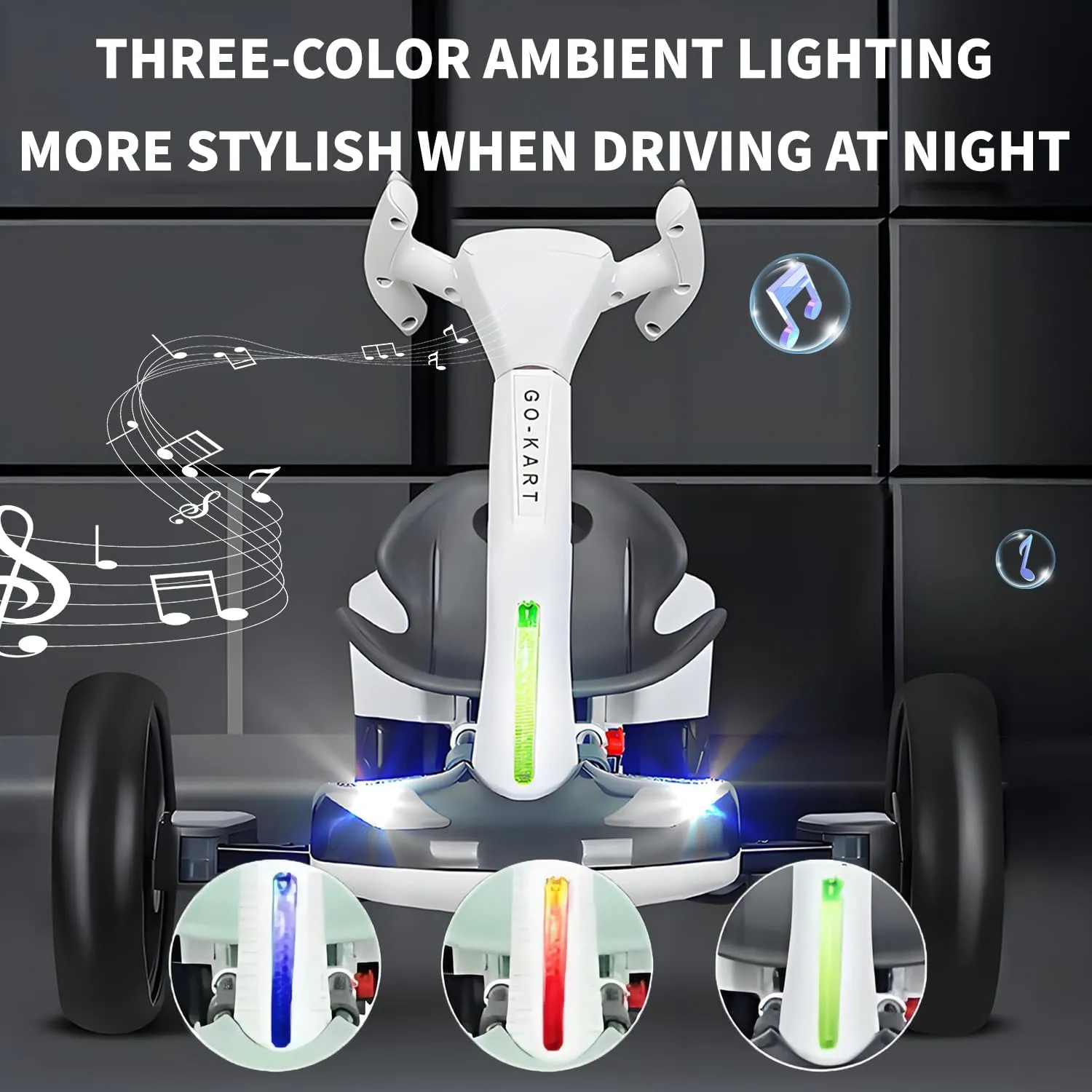 6V Electric Go Kart for Kids Boys Girls, Foldable Go Kart with Reversing Model & Adjustable Seat, Ride On Racing Kart with Music, Lights, Horn Kids Electric Vehicles,White,Lengthen