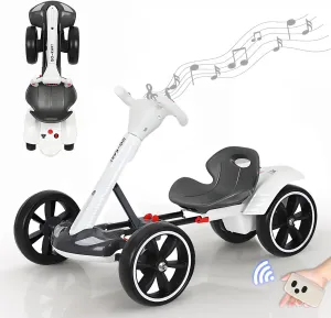 6V Electric Go Kart for Kids Boys Girls, Foldable Go Kart with Reversing Model & Adjustable Seat, Ride On Racing Kart with Music, Lights, Horn Kids Electric Vehicles,White,Lengthen