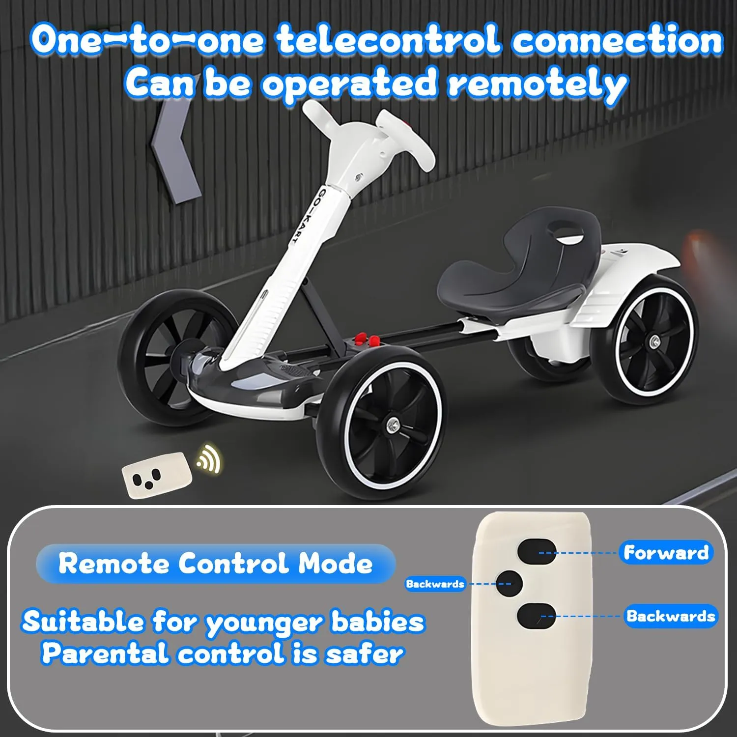 6V Electric Go Kart for Kids Boys Girls, Foldable Go Kart with Reversing Model & Adjustable Seat, Ride On Racing Kart with Music, Lights, Horn Kids Electric Vehicles,White,Lengthen