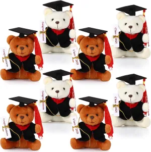 8 Pcs Mini Graduation Bear Stuffed Animals 4.7 Inch Tiny Plush Bear with Diploma and Hat for 2025 Graduation DIY Present Graduation Ceremony Party Decor Congratulation Gifts(Black Cap)