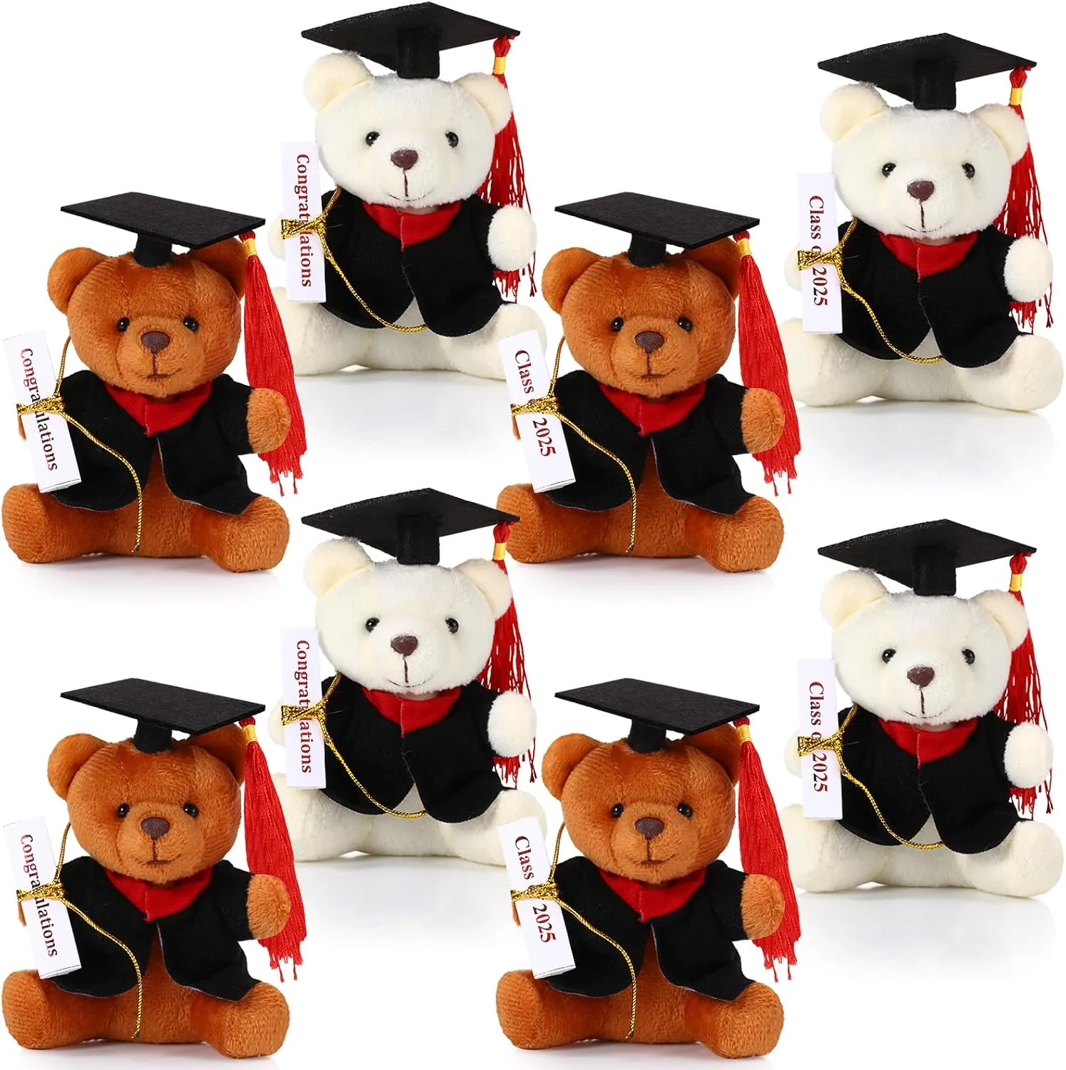 8 Pcs Mini Graduation Bear Stuffed Animals 4.7 Inch Tiny Plush Bear with Diploma and Hat for 2025 Graduation DIY Present Graduation Ceremony Party Decor Congratulation Gifts(Black Cap)