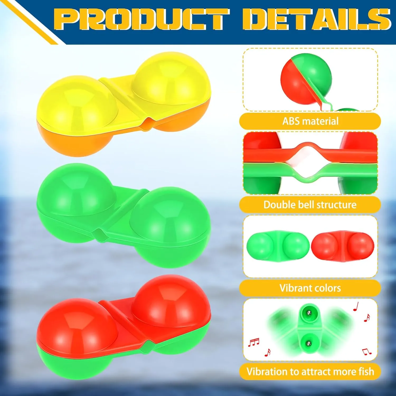 90 Pcs Catfish Rattle Bells, Fishing Double Rattle Beads Attractor Portable Plastic Fishing Beads Bells Tackle Accessories for Catfish Bass Pompano