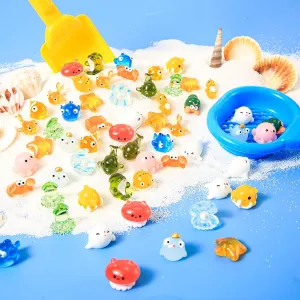 90pcs Mini Ocean Figurines, 18 Styles Tiny Resin Marine Animals Fish Turtles Miniature Sea Animals Ornaments Small Trinkets for Dollhouse Garden Decoration Birthday Party Favor