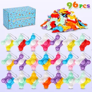 96 PCS Big Pop Fidget Toys Pack Party Favors, Silicone Squeeze Pop Bubble Fidget Bulk Sensory Toys, Pop Keychain Bubble Toy Party Bag Fillers for Kids, Wrap Pop Toy