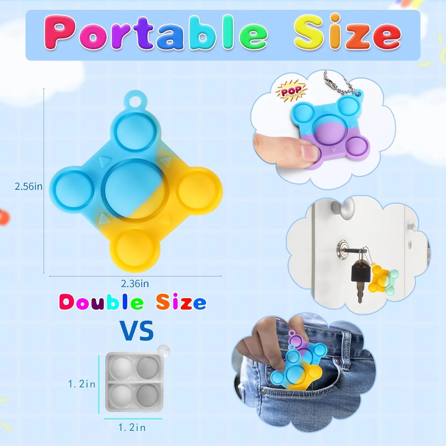 96 PCS Big Pop Fidget Toys Pack Party Favors, Silicone Squeeze Pop Bubble Fidget Bulk Sensory Toys, Pop Keychain Bubble Toy Party Bag Fillers for Kids, Wrap Pop Toy