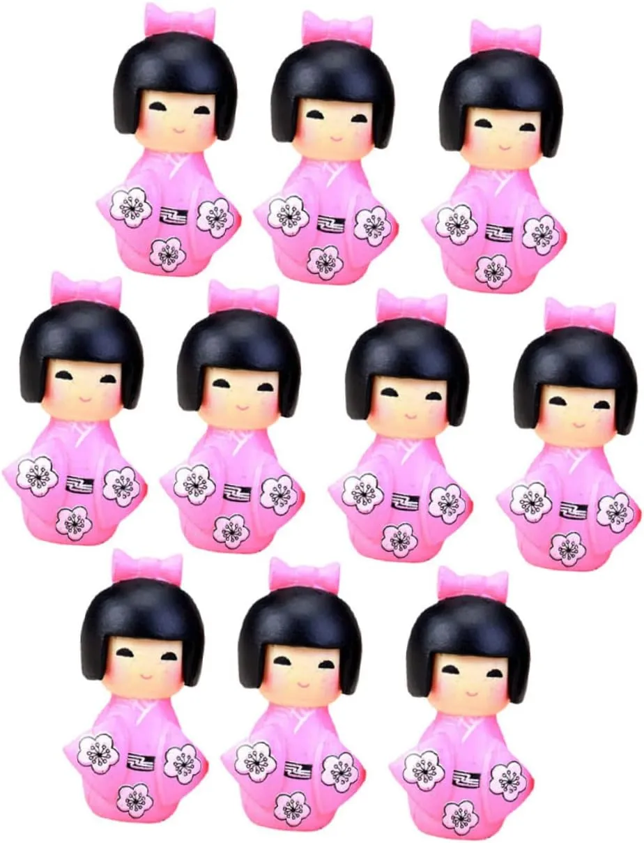 ABOOFAN 30 Pcs Little Girl in Kimono Miniature Fairies Desk Topper Japanese Doll Decor Mini Kimono Doll Statue Traditional Kimono Dolls Kimono Girl Doll Beauty Doll Resin Household Russia