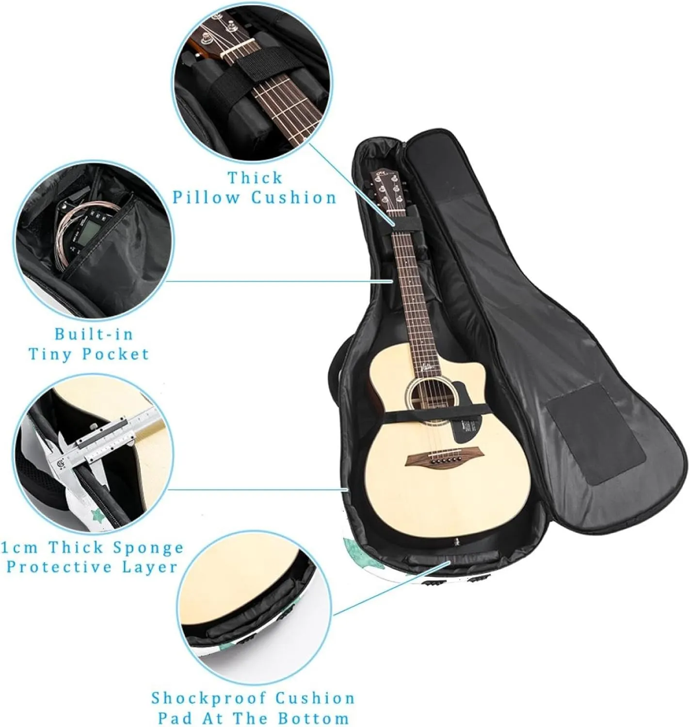 Acoustic 40/41/42 Inch Light Green Stars Large Capacity Guitar Gig Bag 0.4Inch Extra Thick Sponge Overly Padded, with Two Storage Pockets, Waterproof Guitar Case