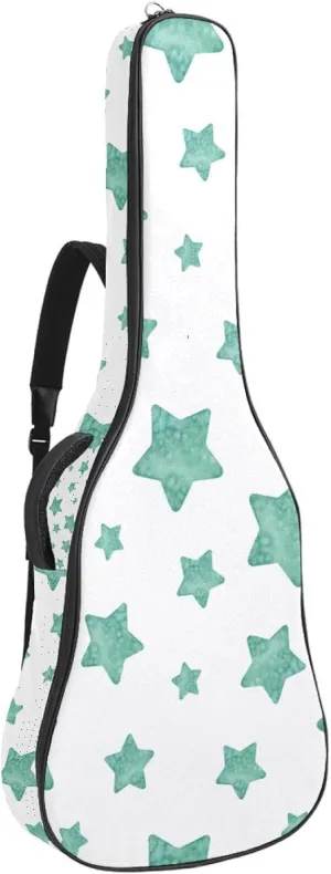 Acoustic 40/41/42 Inch Light Green Stars Large Capacity Guitar Gig Bag 0.4Inch Extra Thick Sponge Overly Padded, with Two Storage Pockets, Waterproof Guitar Case