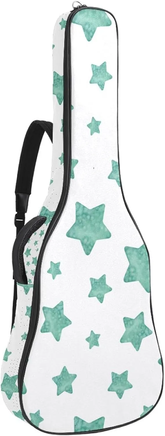 Acoustic 40/41/42 Inch Light Green Stars Large Capacity Guitar Gig Bag 0.4Inch Extra Thick Sponge Overly Padded, with Two Storage Pockets, Waterproof Guitar Case