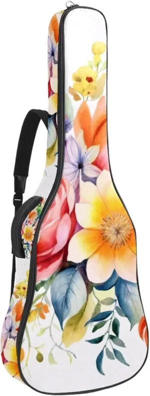 Acoustic Guitar Gig Bag 1 cm Thick Padding, Waterproof Electric Guitar Bag 40-42 Inch Guitar Case Backpack with Dual Shoulder Strap, Colorful Flowers Composition