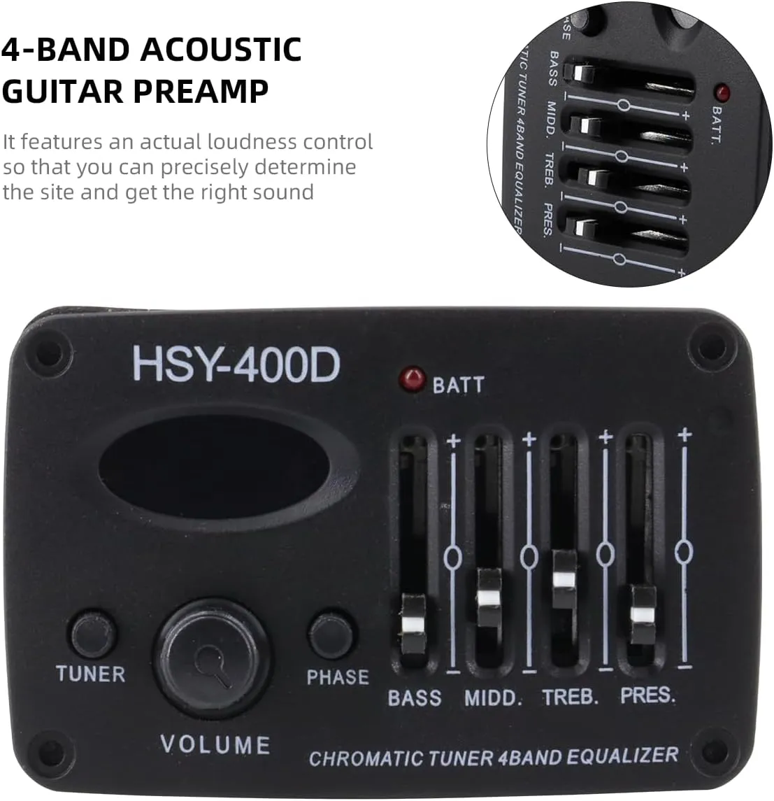 Acoustic Guitar Pickup - 4 Band EQ Preamp With Piezo and LCD Screen Display (HSY-400D)