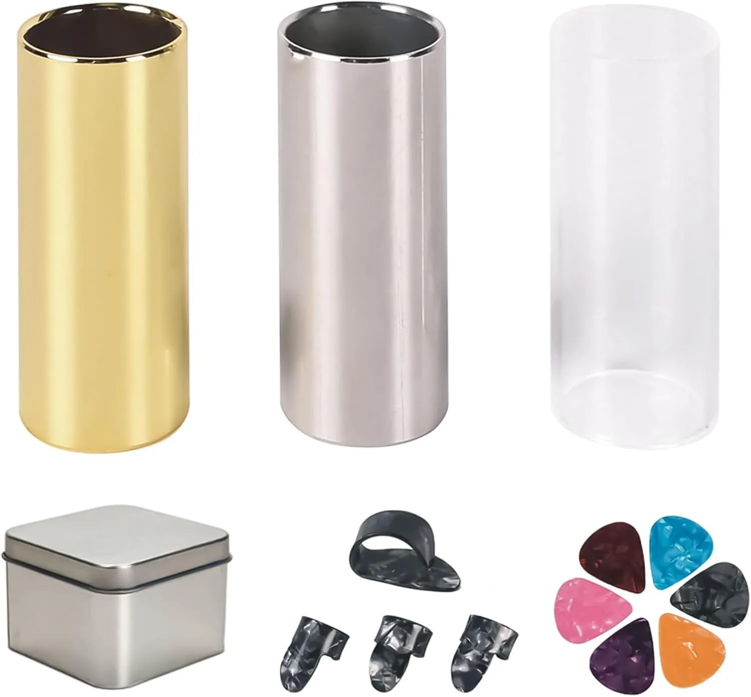 Acrylic Guitar Slides Electric Guitar Bass Stringed Instrument Stainless Steel Guitar Slide Finger Slide Set