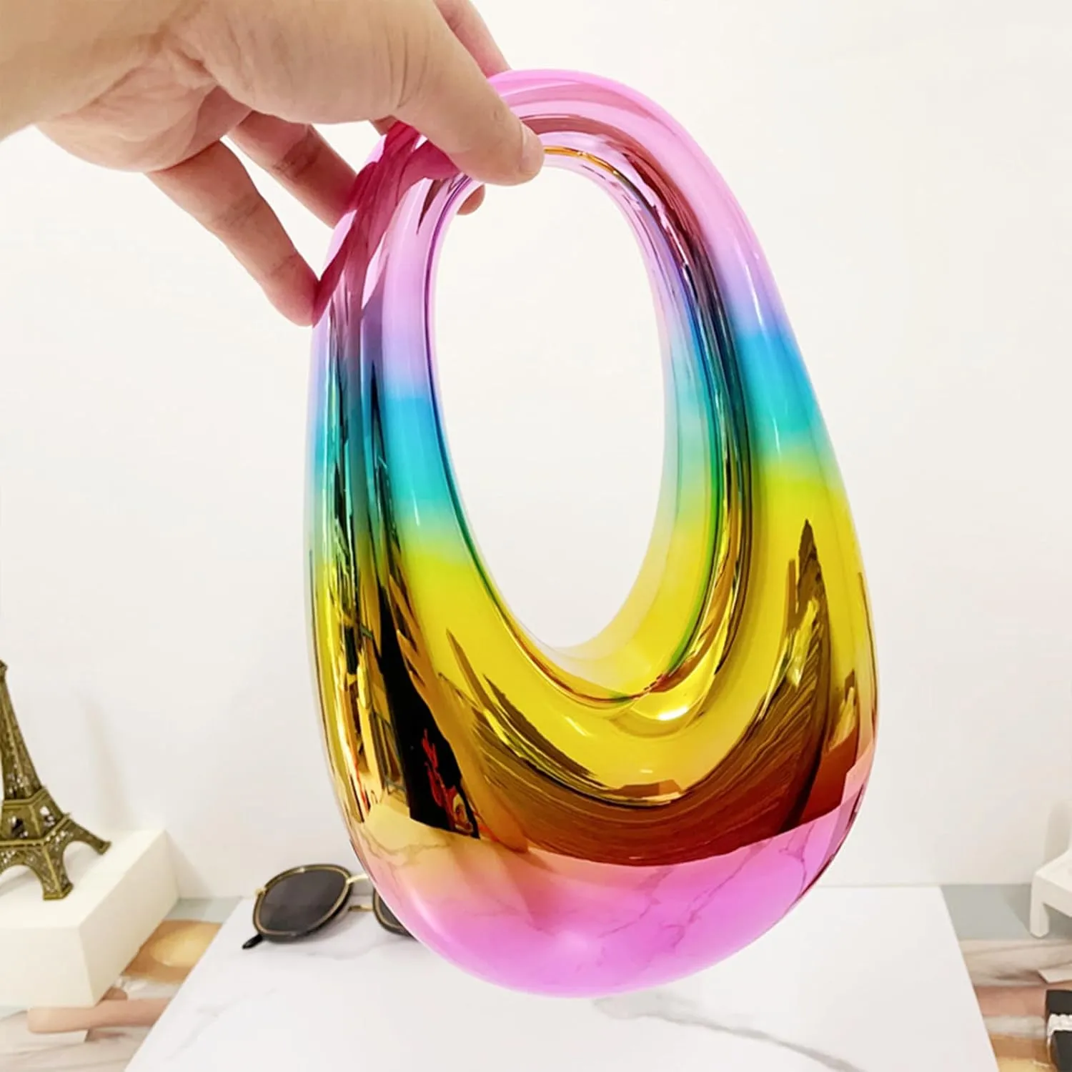 Acrylic Moon Shape Evening Clutch Purse For Women Metal Chains Unique Shoulder Bag Handbag For Wedding Party Prom (Rainbow colors,Female,Adult)