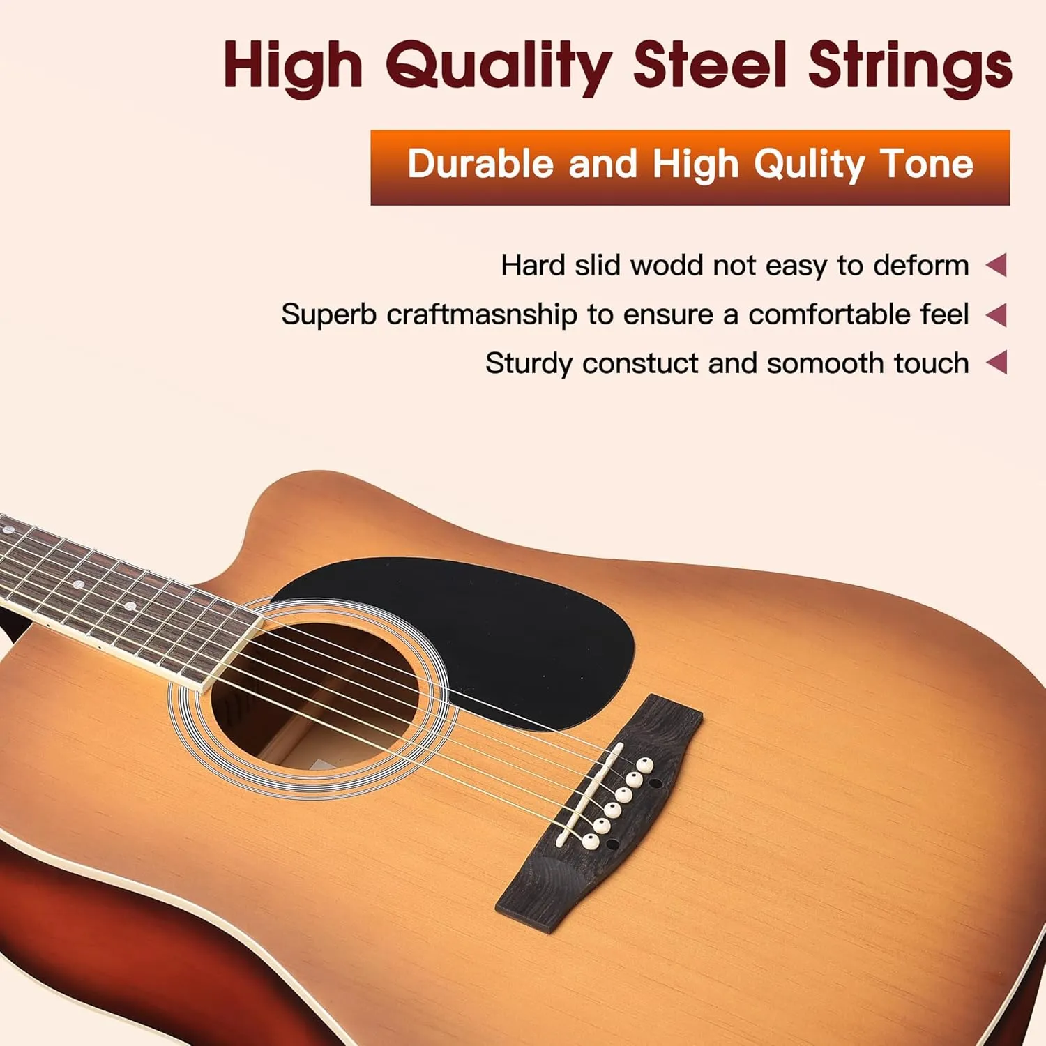 ADM Beginner Acoustic Guitar, Kids Students Cutaway Guitar Bundle Free Lessons with Gig Bag, Tuner, Strap, Picks, Extra Strings etc (Brown-Cutaway, 41 Inch)