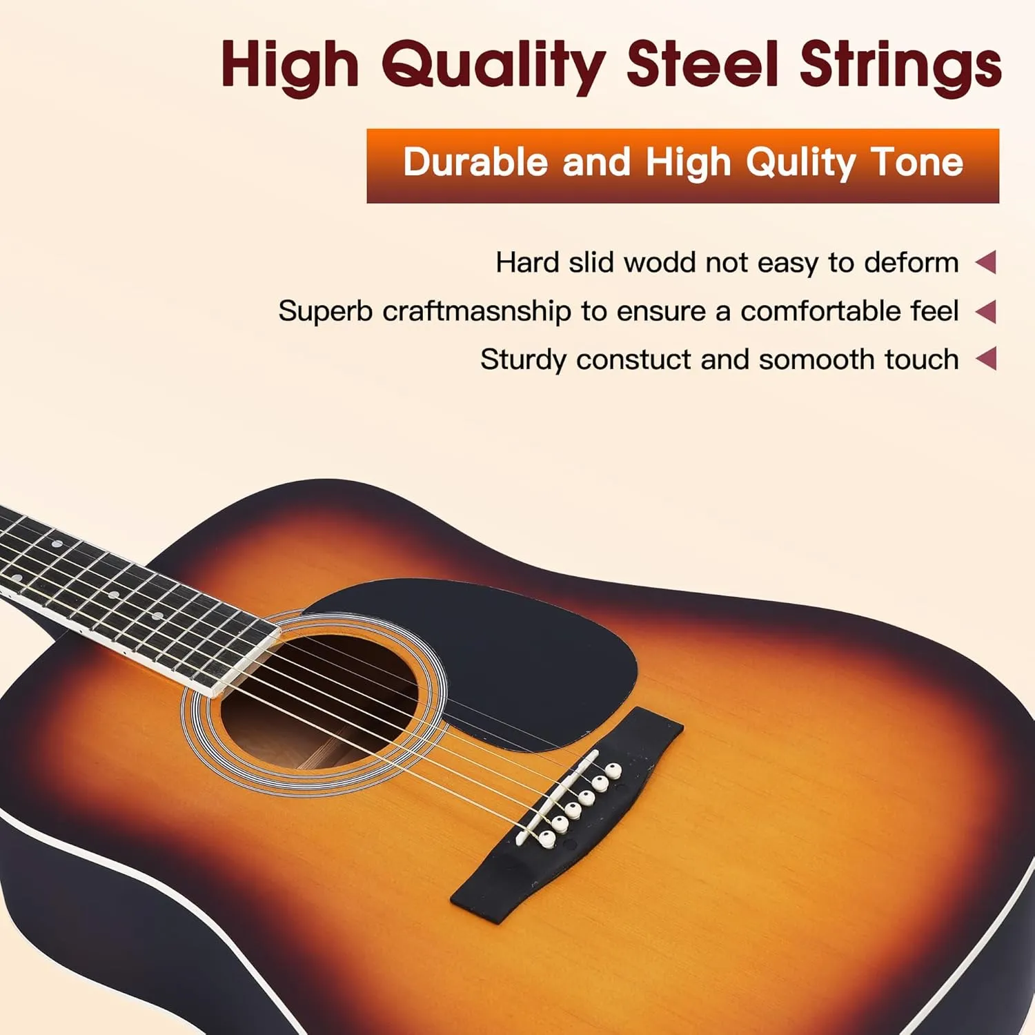 ADM Dreadnought Acoustic Guitar Kit with Free Lesson for Beginner Adult Teen Full Size Acustica Guitarra Starter Bundle Set w/Bag Strap Tuner Capo Pickguard Music Stand Right Hand(Sunburst, 41 Inch)