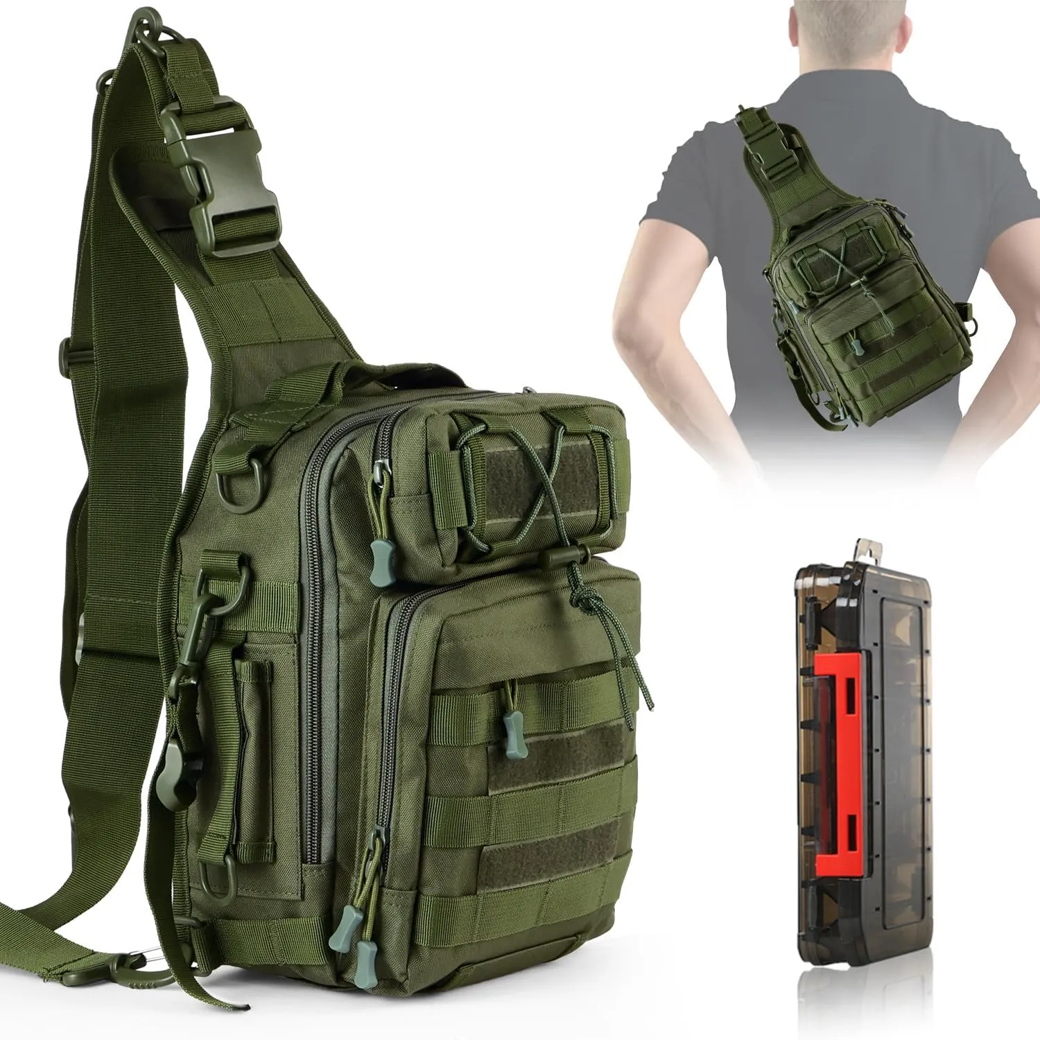 Aertiavty Fishing Backpack, Fishing Bag with Tackle Box, Compact Fishing Tackle Bag, Fishing Tackle Backpack with Rod Holder for Outdoor Sport Fishing Gifts for Men Women