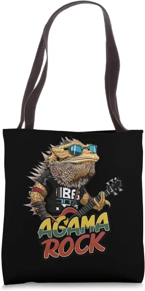 Agama rock, bearded dragon rocks rocker, guitar Pogona Tote Bag