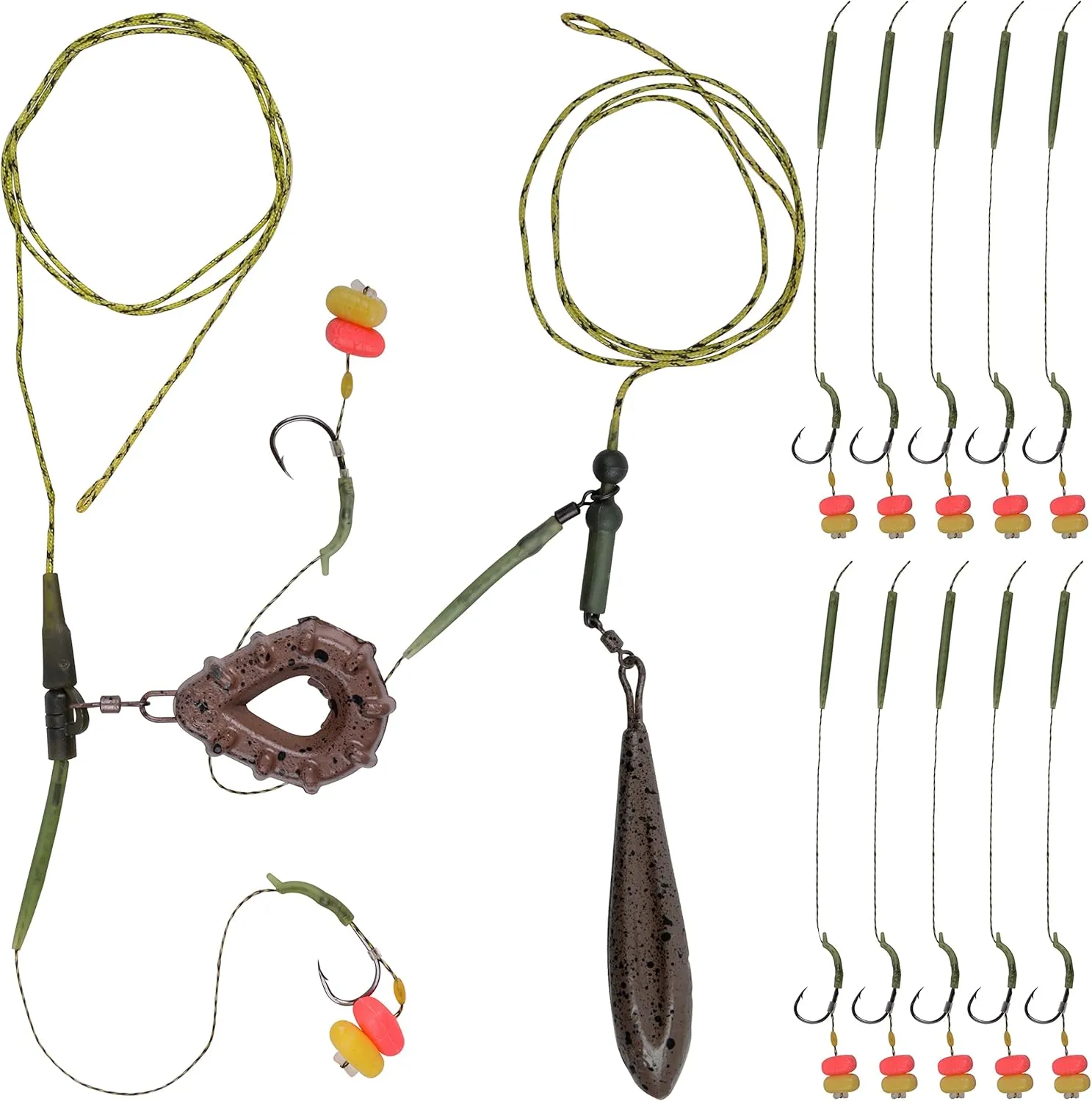 AGOOL Carp Fishing Rig Kit Hair Carp Fishing Accessories Set Flat Pear Sinker Weight with Rolling Quick Change Swivels Hooks Tackle Rigs Set