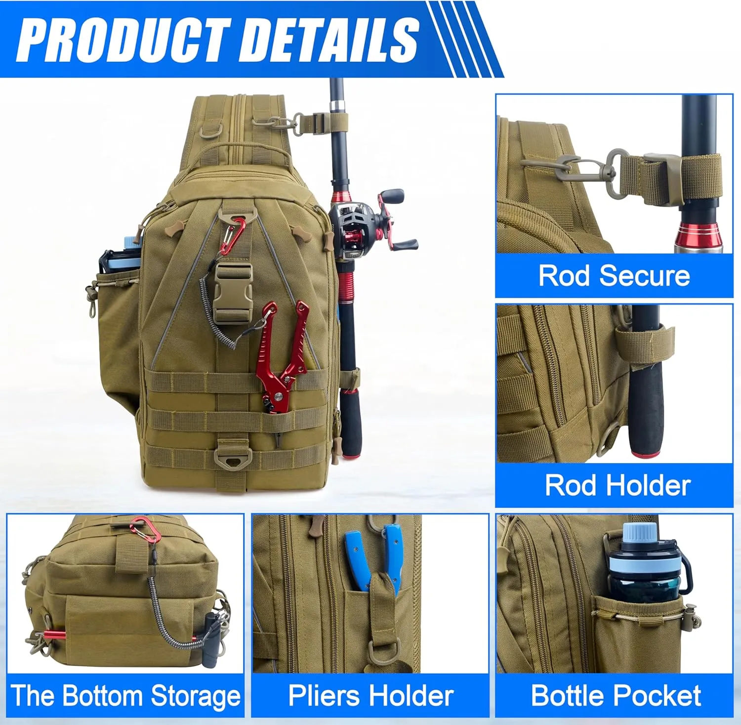 AGOOL Fishing Tackle Backpack with Rod & Gear Holder - Lightweight Waterproof Outdoor Shoulder Storage Bag for Hiking, Hunting, Gift for Men (Standard)