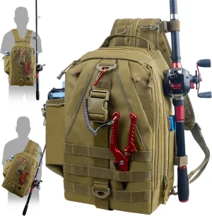 AGOOL Fishing Tackle Backpack with Rod & Gear Holder - Lightweight Waterproof Outdoor Shoulder Storage Bag for Hiking, Hunting, Gift for Men (Standard)