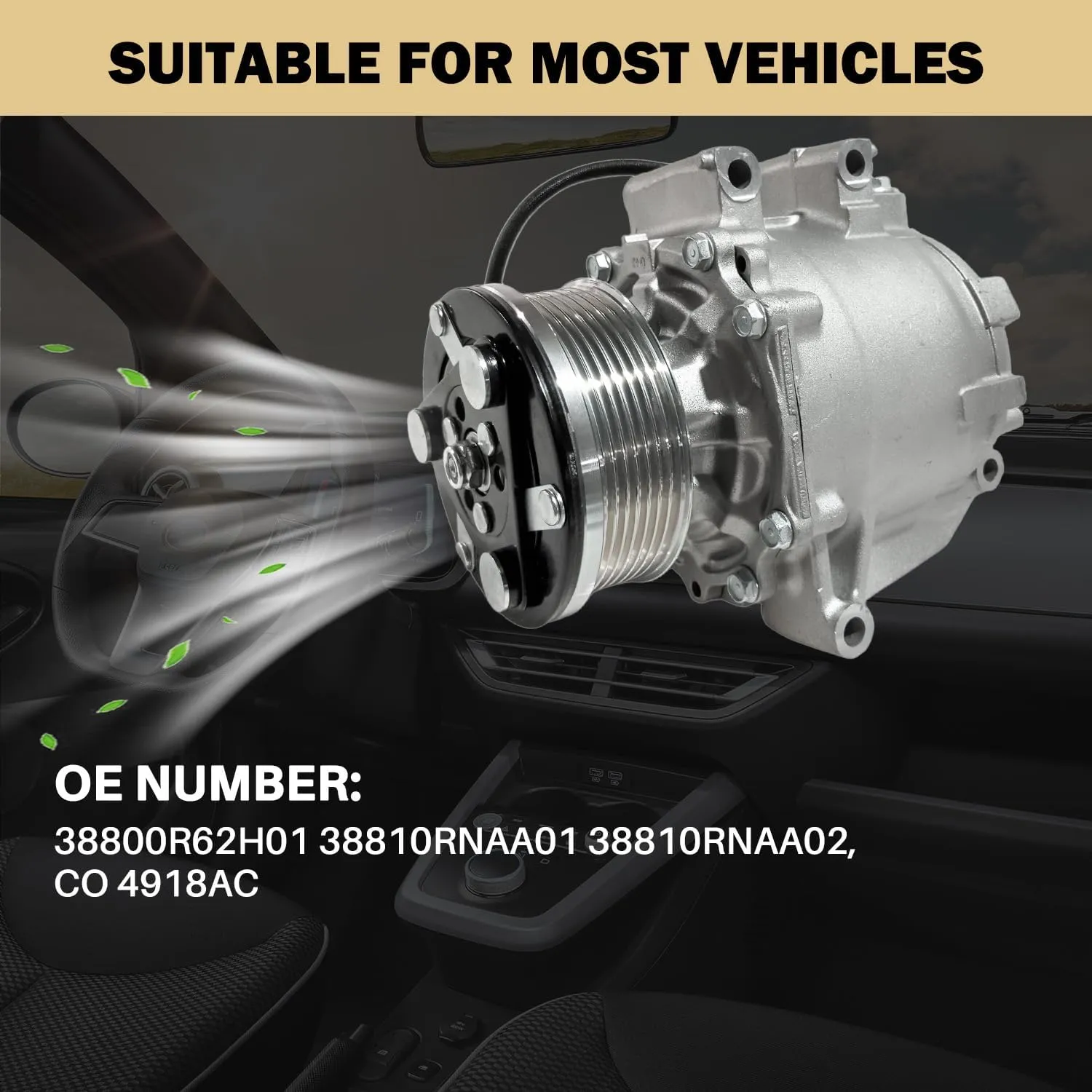 Air Conditioner AC Compressor Fits for Honda Civic 1.8L 2006-2011, with A/C Clutch, CO4918AC AC Compressor, Replaces 38800R62H01, 38800RZVG020M2, 38800RZVG022M2, 38810RNAA01, 38810RNAA02