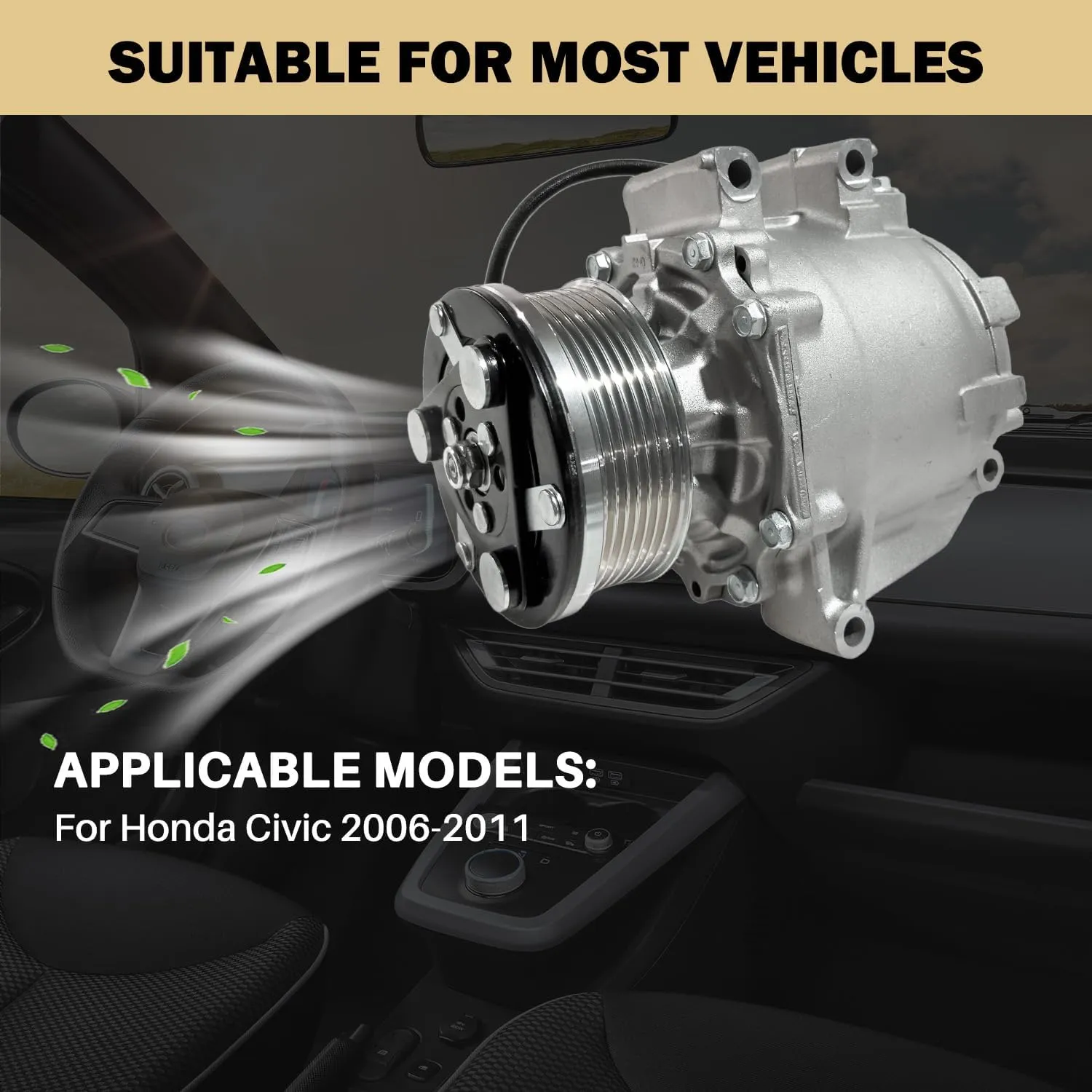 Air Conditioner AC Compressor Fits for Honda Civic 1.8L 2006-2011, with A/C Clutch, CO4918AC AC Compressor, Replaces 38800R62H01, 38800RZVG020M2, 38800RZVG022M2, 38810RNAA01, 38810RNAA02