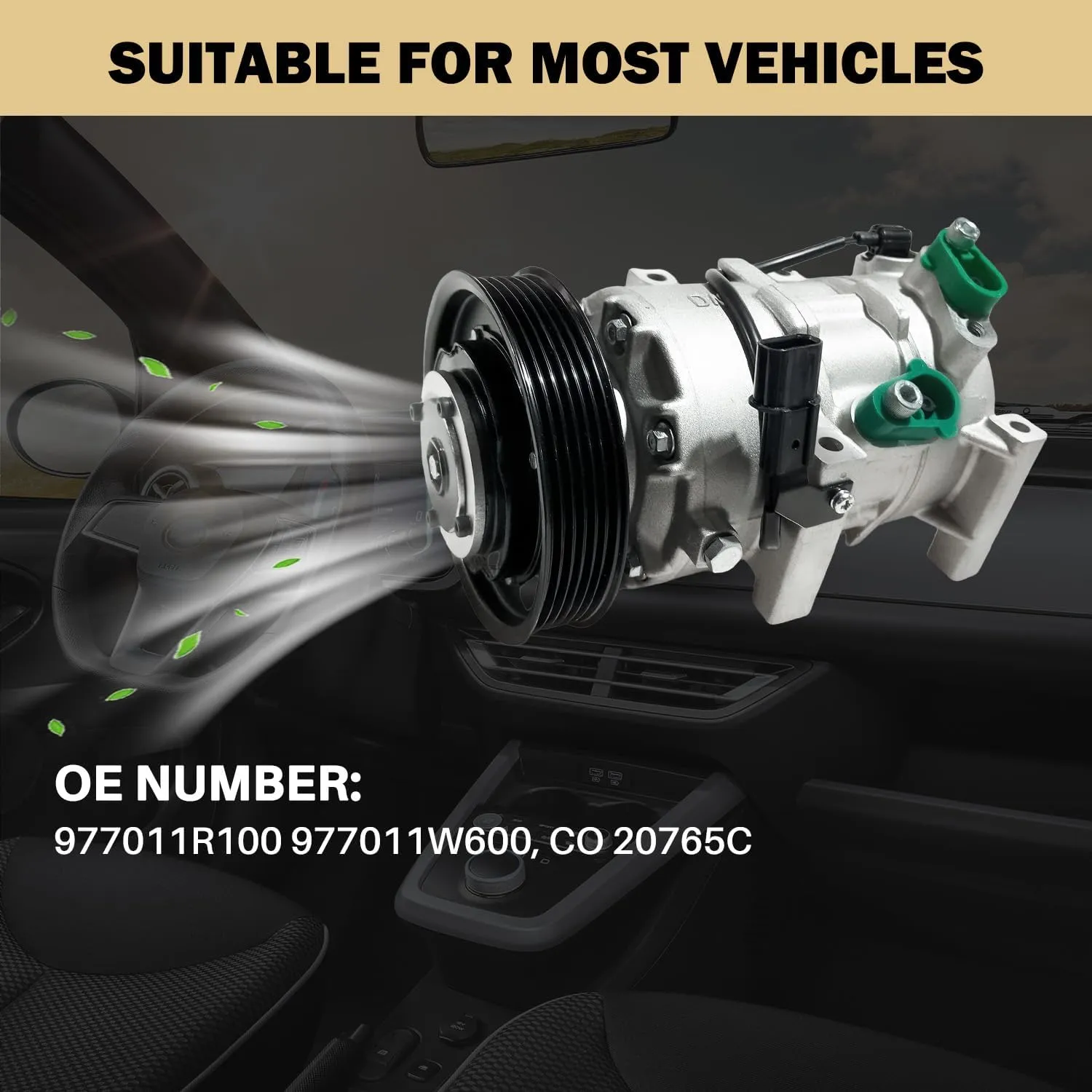 Air Conditioner AC Compressor Fits for Hyundai Accent 1.6L 2012-2017, for Kia Rio 1.6L 2012-2017, with A/C Clutch, CO20765C AC Compressor, Replaces 977011R100, 977011R100DR, 977011W600