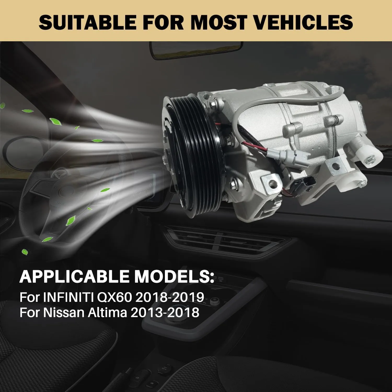 Air Conditioner AC Compressor Fits for Nissan Altima 2.5L 3.5L 2013-2018, for INFINITI QX60 2.5L 2018-2019, with A/C Clutch, CO29073C AC Compressor, Replaces 926003TA0A, 926003TA5E, 926003TA6B