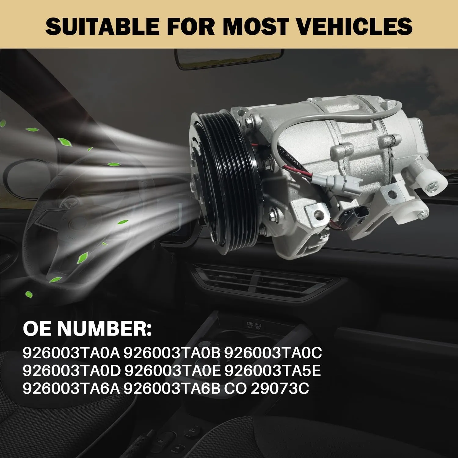 Air Conditioner AC Compressor Fits for Nissan Altima 2.5L 3.5L 2013-2018, for INFINITI QX60 2.5L 2018-2019, with A/C Clutch, CO29073C AC Compressor, Replaces 926003TA0A, 926003TA5E, 926003TA6B