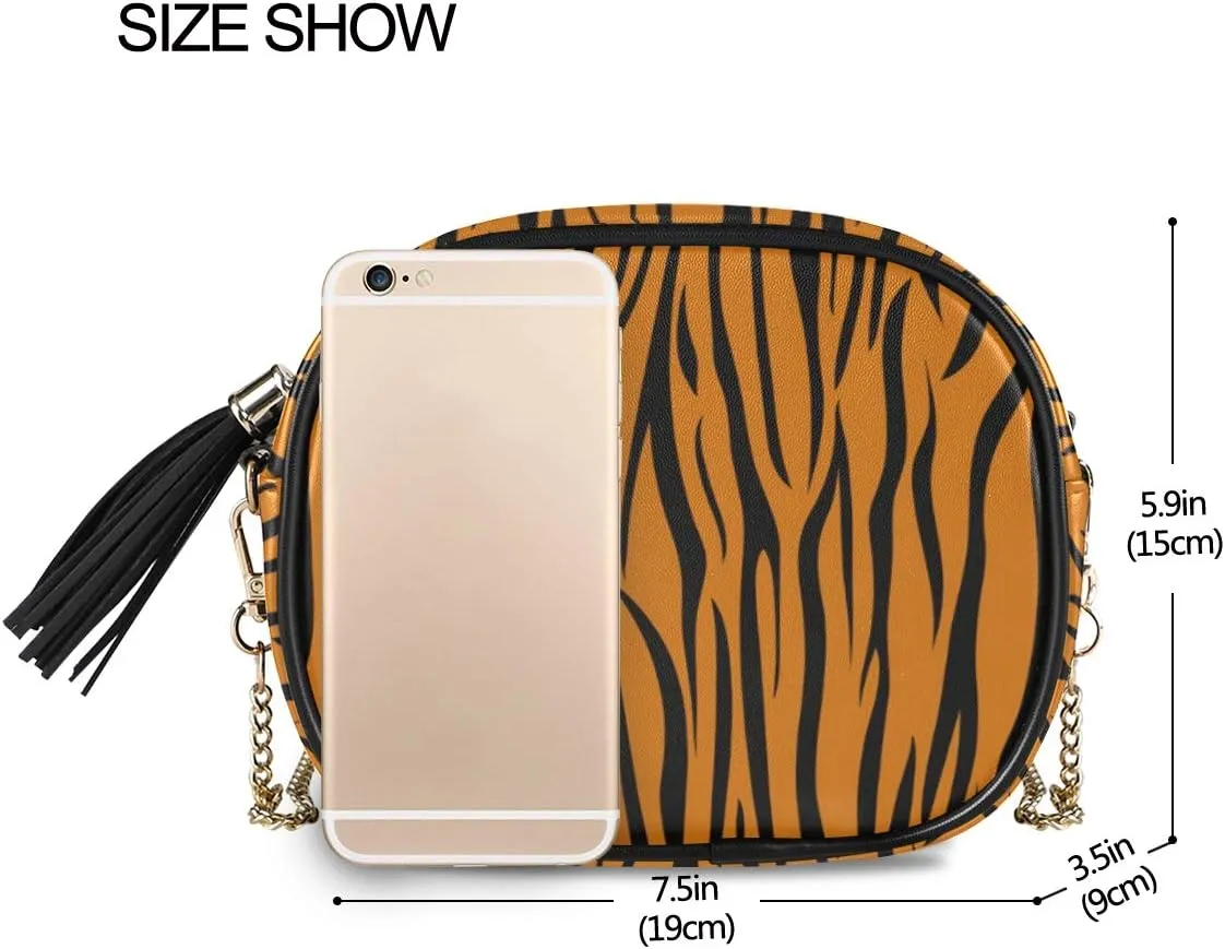 ALAZA Tiger Stripe Wild Animal Print Cross Body Fashion Chain Bag Single Shoulder PU Leather Purse for Women Girls