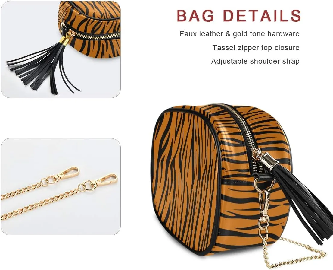 ALAZA Tiger Stripe Wild Animal Print Cross Body Fashion Chain Bag Single Shoulder PU Leather Purse for Women Girls