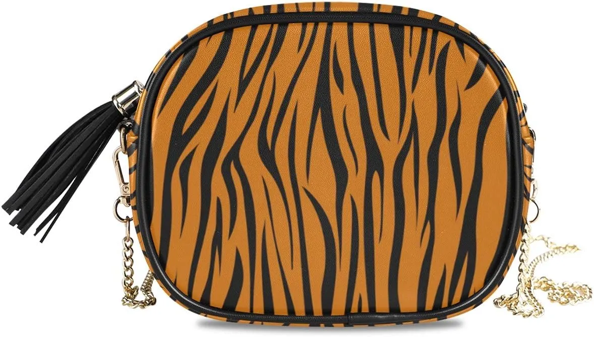 ALAZA Tiger Stripe Wild Animal Print Cross Body Fashion Chain Bag Single Shoulder PU Leather Purse for Women Girls