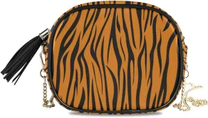 ALAZA Tiger Stripe Wild Animal Print Cross Body Fashion Chain Bag Single Shoulder PU Leather Purse for Women Girls