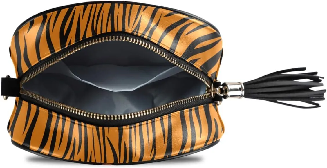ALAZA Tiger Stripe Wild Animal Print Cross Body Fashion Chain Bag Single Shoulder PU Leather Purse for Women Girls